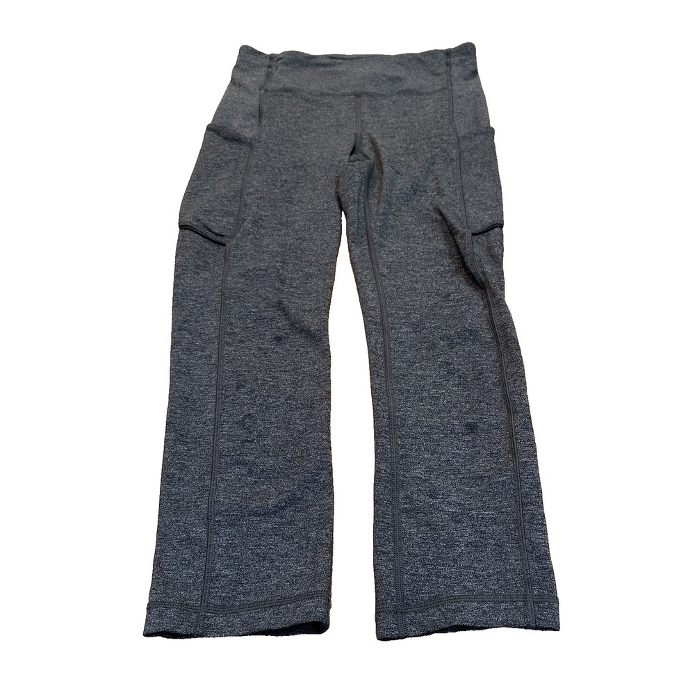 Lululemon Leggings Gray Full Length Back Zip And Side Pockets Size 4